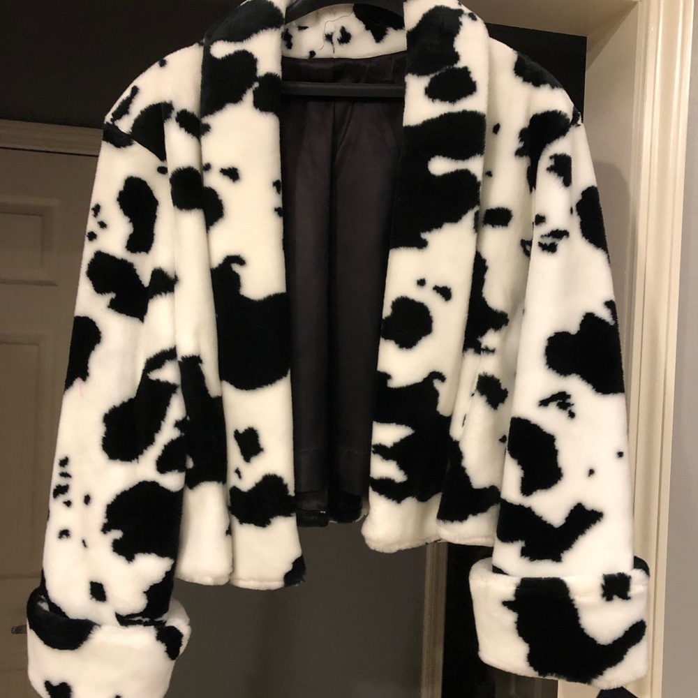Faux Fur Cow Print Coat